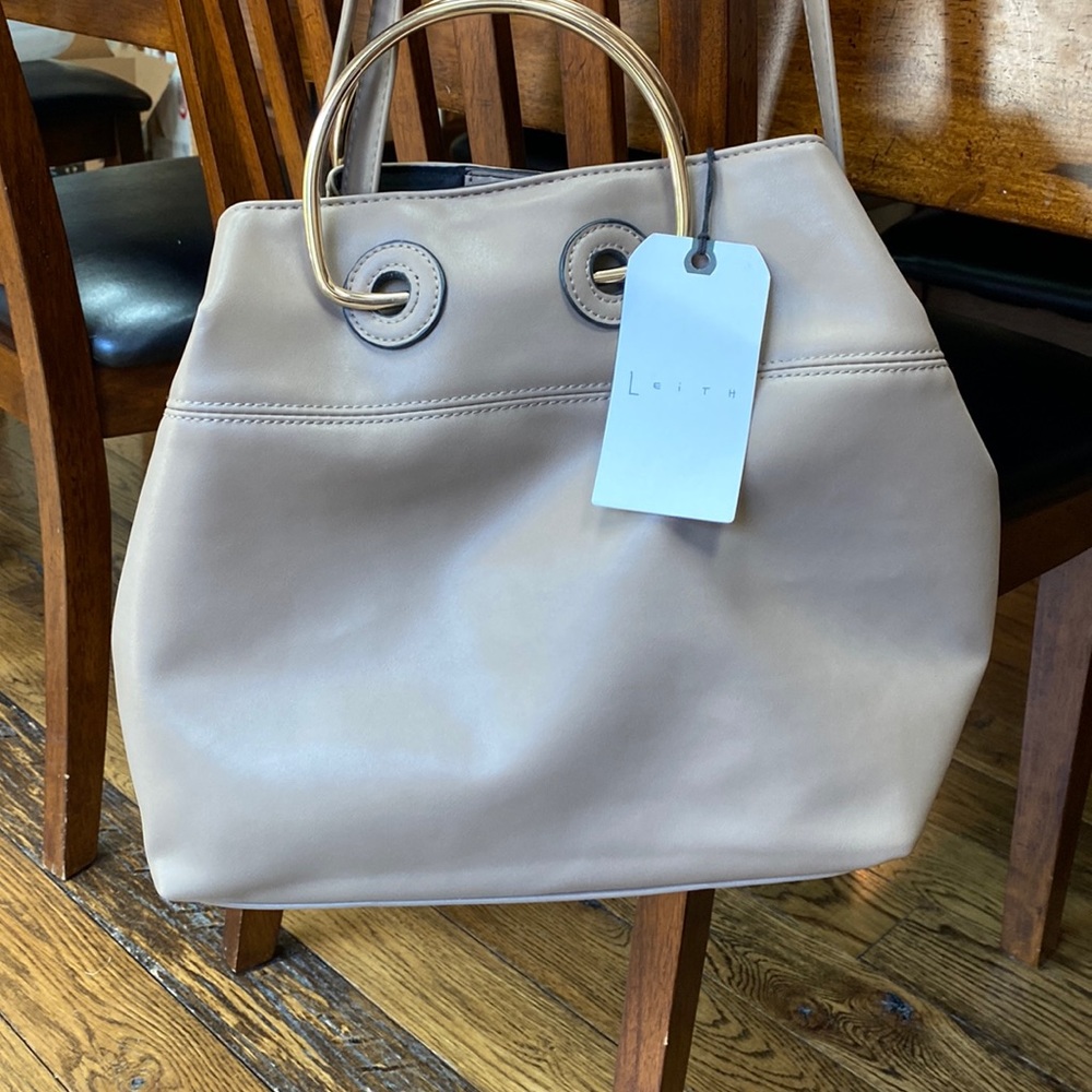 Leith Women's Metal Handle Faux Leather Tote Gold Accents